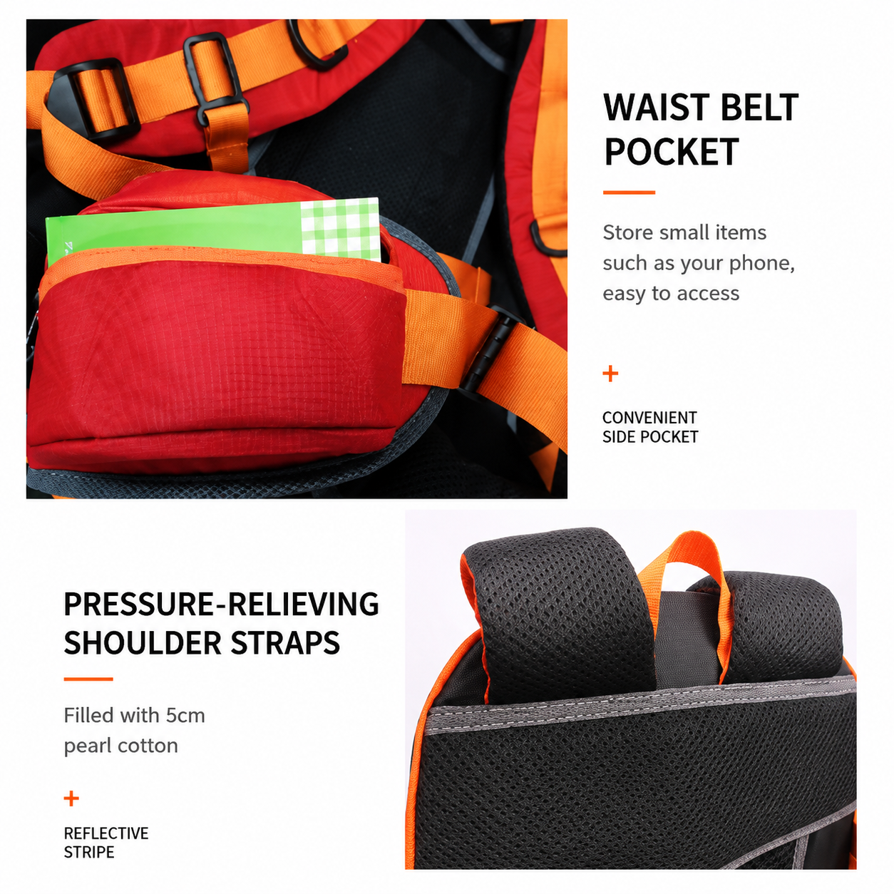 40L Yellow Lightweight Outdoor Hiking Backpack with Detachable Suspended Frame view 7