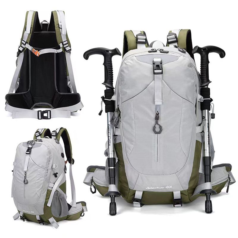 40L Grey Lightweight Outdoor Hiking Backpack with Detachable Suspended Frame &