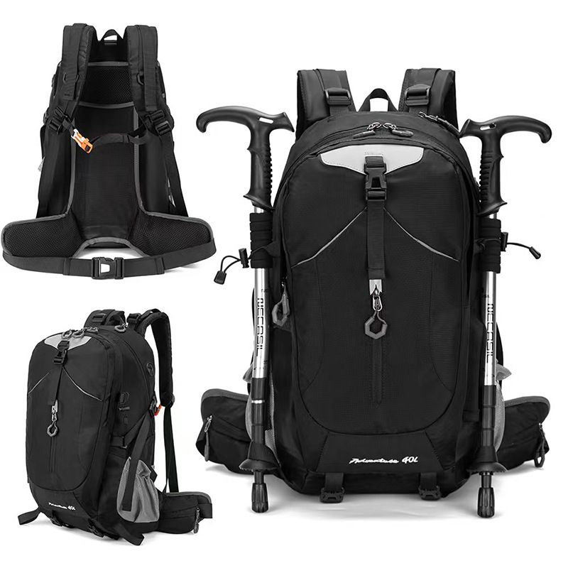 40L Black Lightweight Outdoor Hiking Backpack with Detachable Suspended Frame