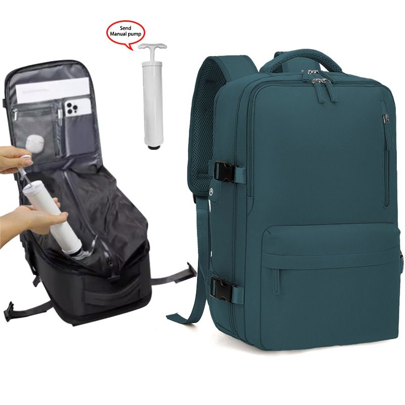 Blue 35L Vacuum Compression Travel Backpack with Manual Air Pump