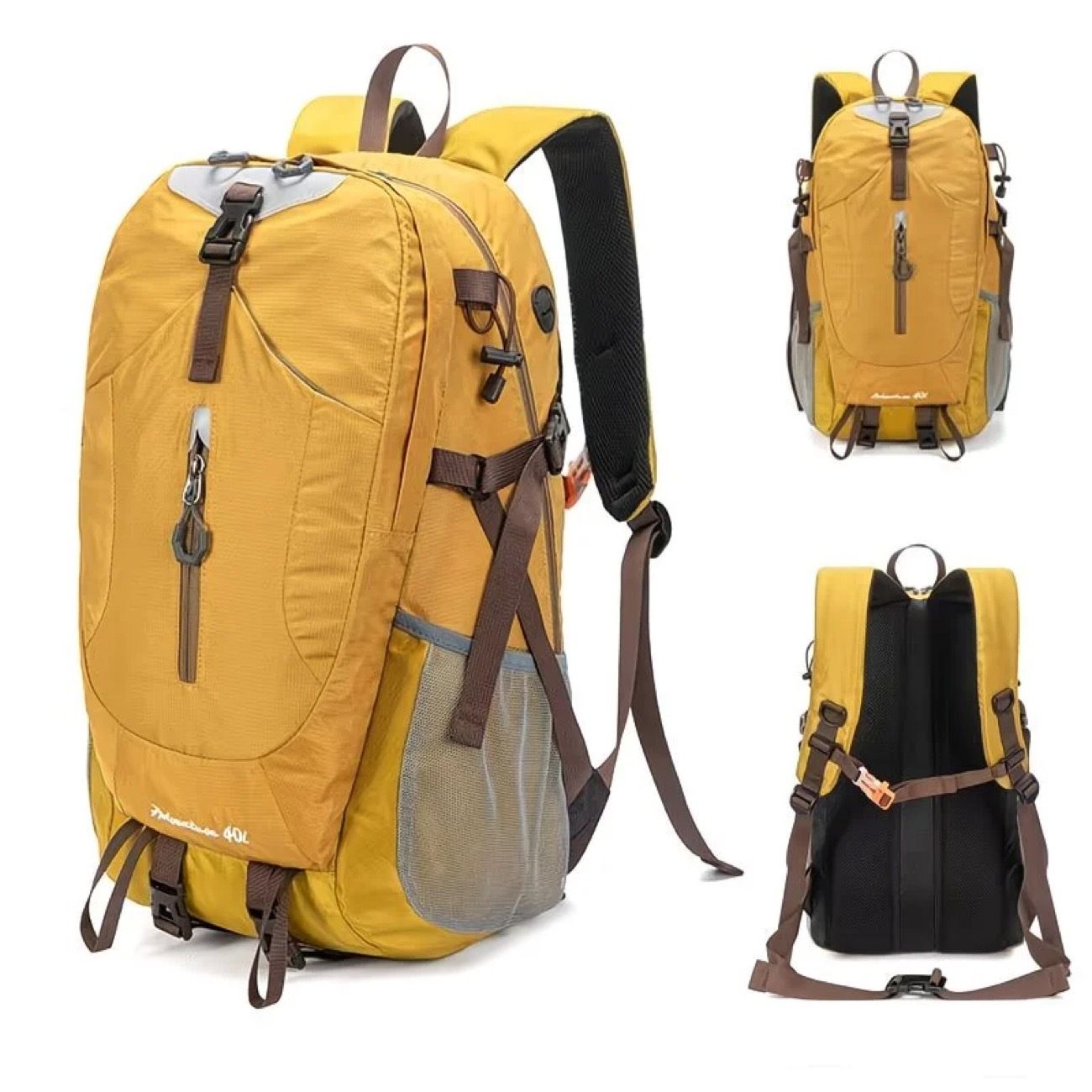 40L Yellow Lightweight Outdoor Hiking Backpack with Rain Cover