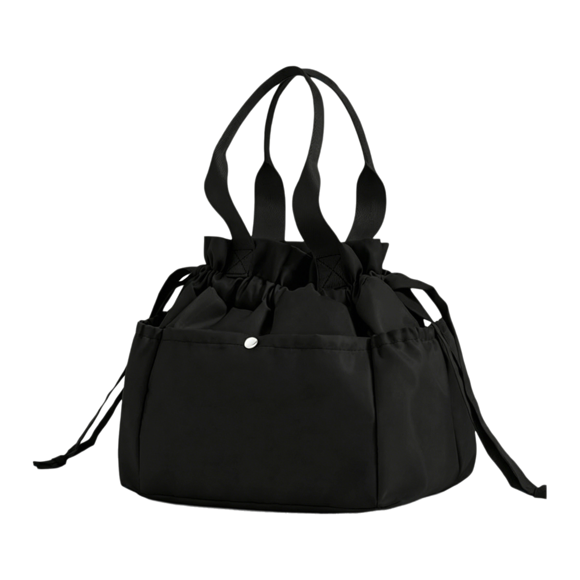 Black Insulated Lunch Bag for Women Men - Portable Drawstring Tote Lunch Box