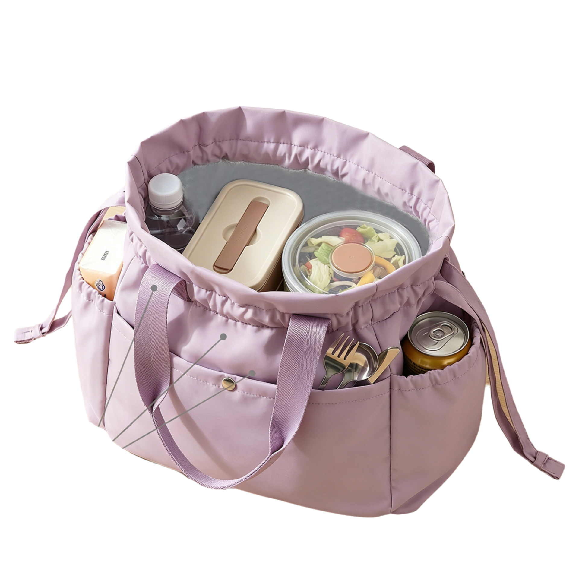 Purple Insulated Lunch Bag for Women Men - Portable Drawstring Tote Lunch Box