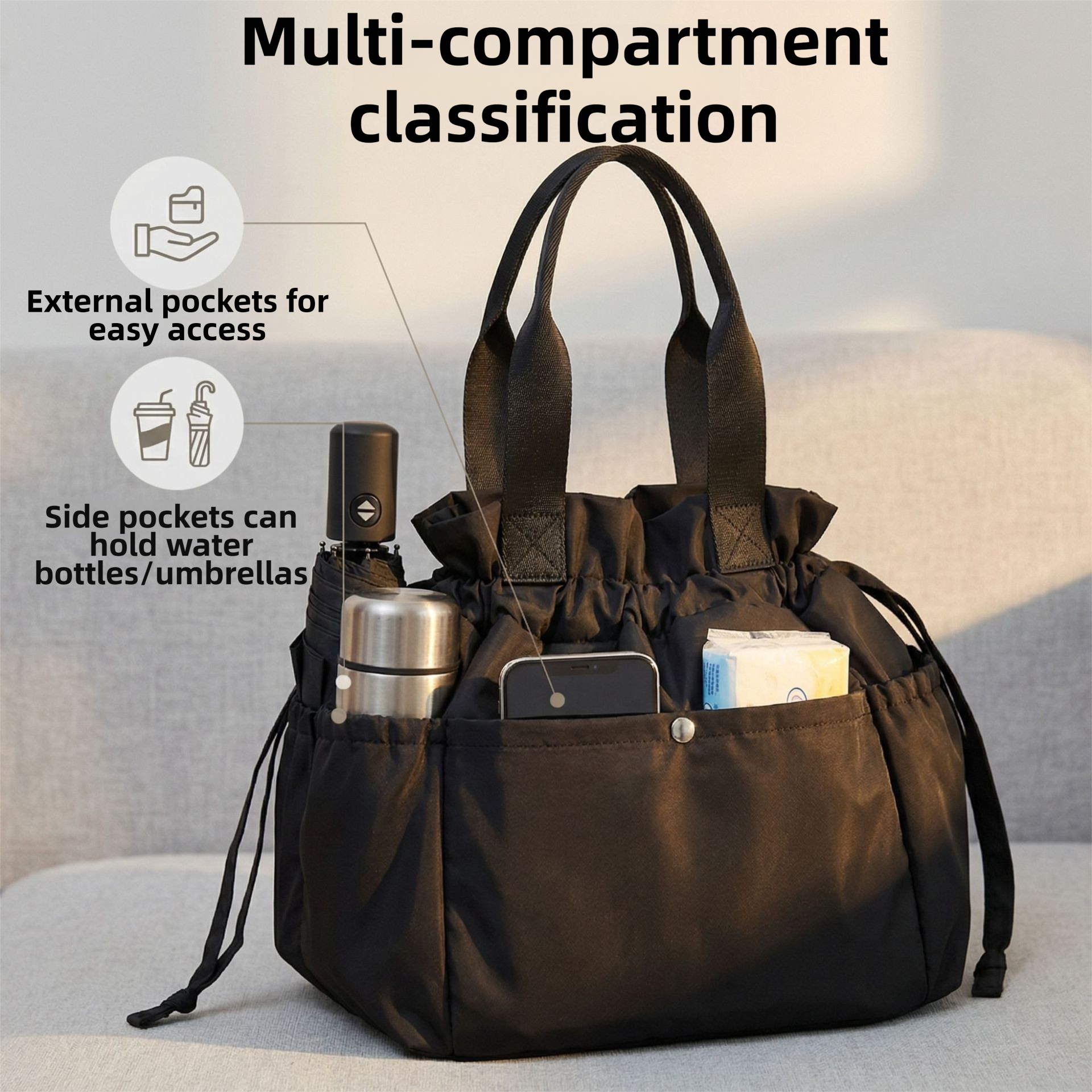 Cartoon Yellow Insulated Lunch Bag for Women Men - Portable Drawstring Tote view 3