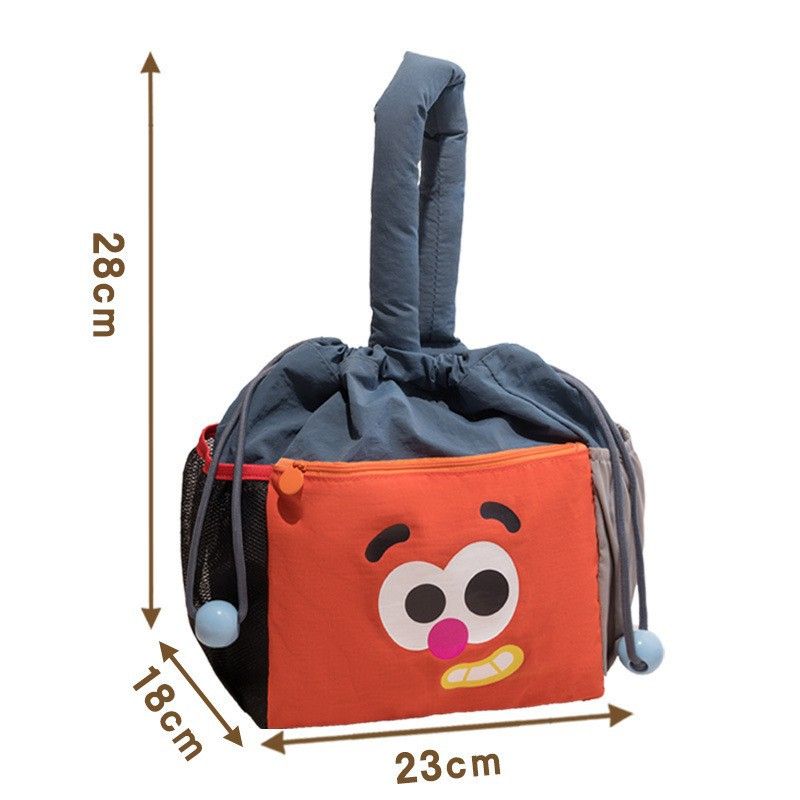 Cartoon Grey Insulated Lunch Bag for Women Men - Portable Drawstring Tote