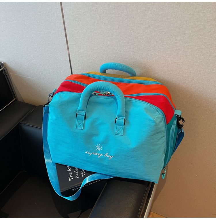 Blue 30L Lightweight Travel Duffle Bag with 3 Zippered Main Sections and Shoe