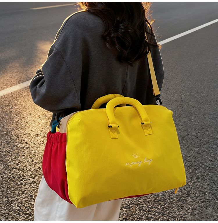 Yellow 30L Lightweight Travel Duffle Bag with 3 Zippered Main Sections and