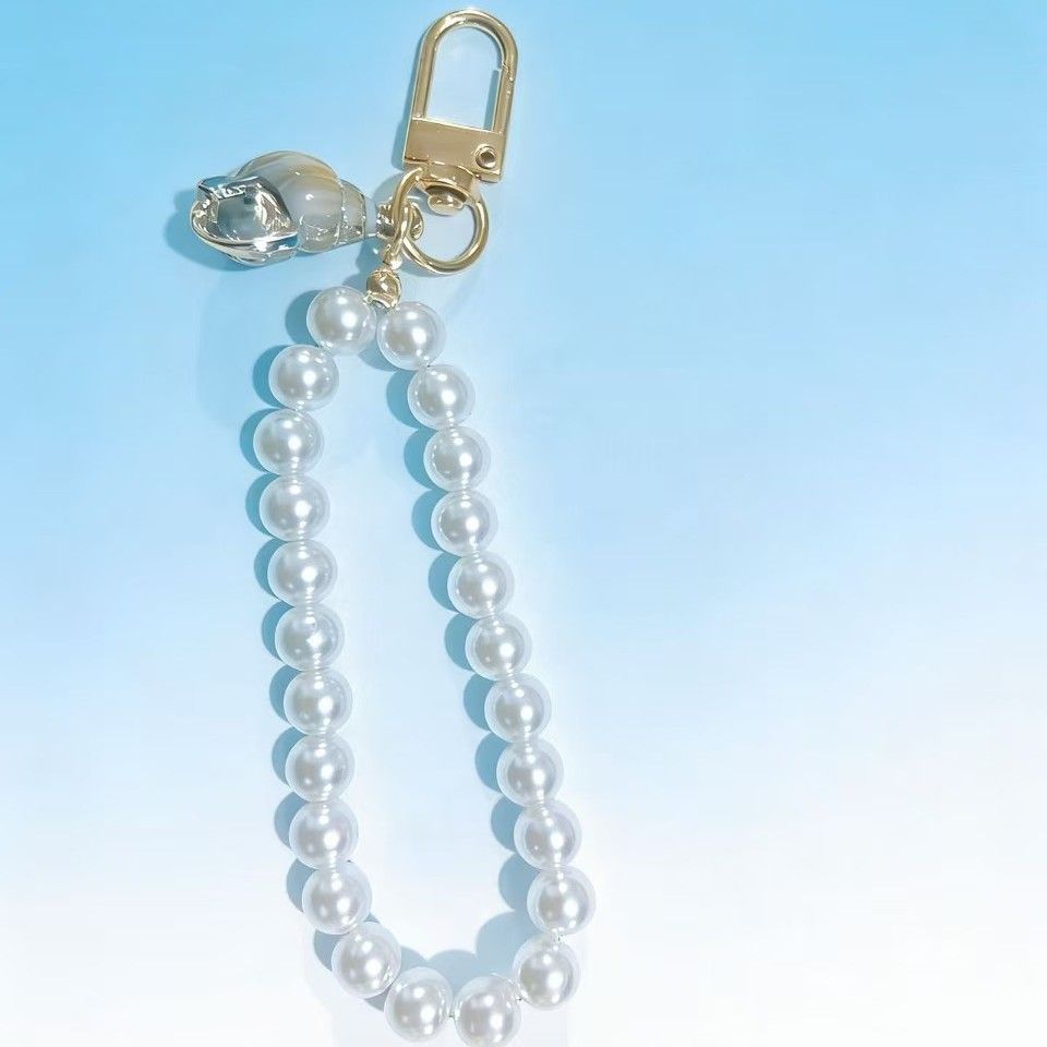 Pearl Beaded Bracelet / Keychain / Bag Charm with Elegant Conch Pendant and
