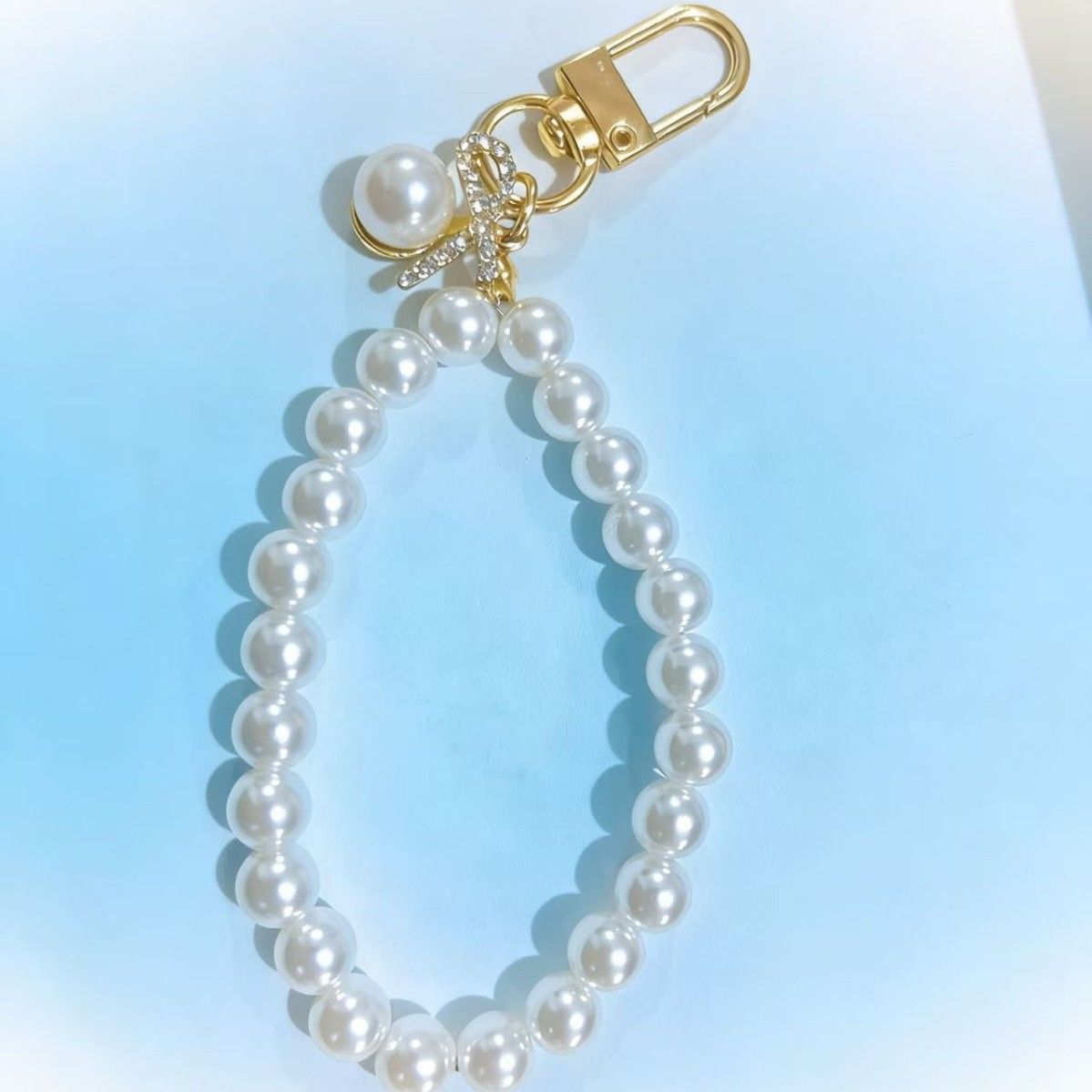 Pearl Beaded Bracelet / Keychain / Bag Charm with Elegant Bowknot Pendant and