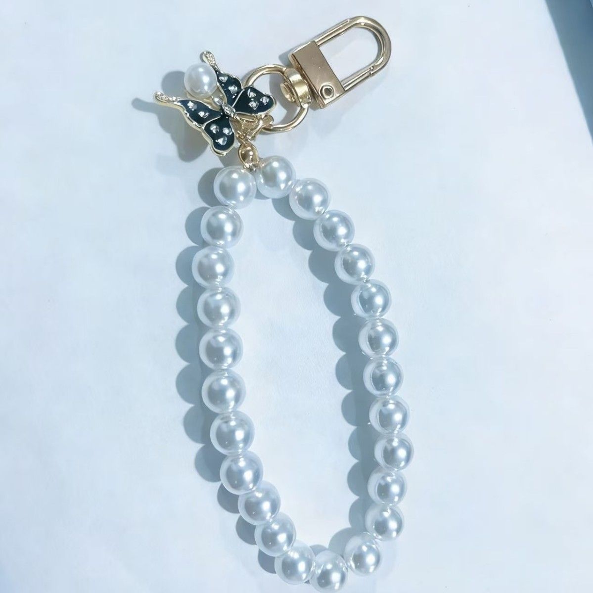 Pearl Beaded Bracelet / Keychain / Bag Charm with Elegant Butterfly Pendant