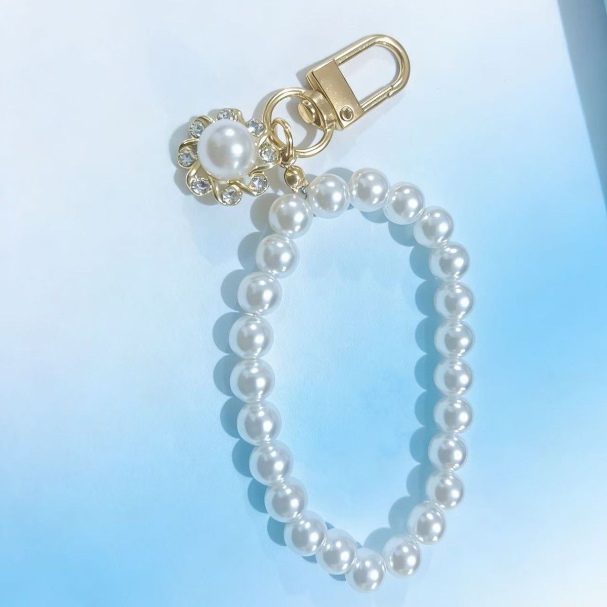 Pearl Beaded Bracelet / Keychain / Bag Charm with Elegant Sunflower Pendant