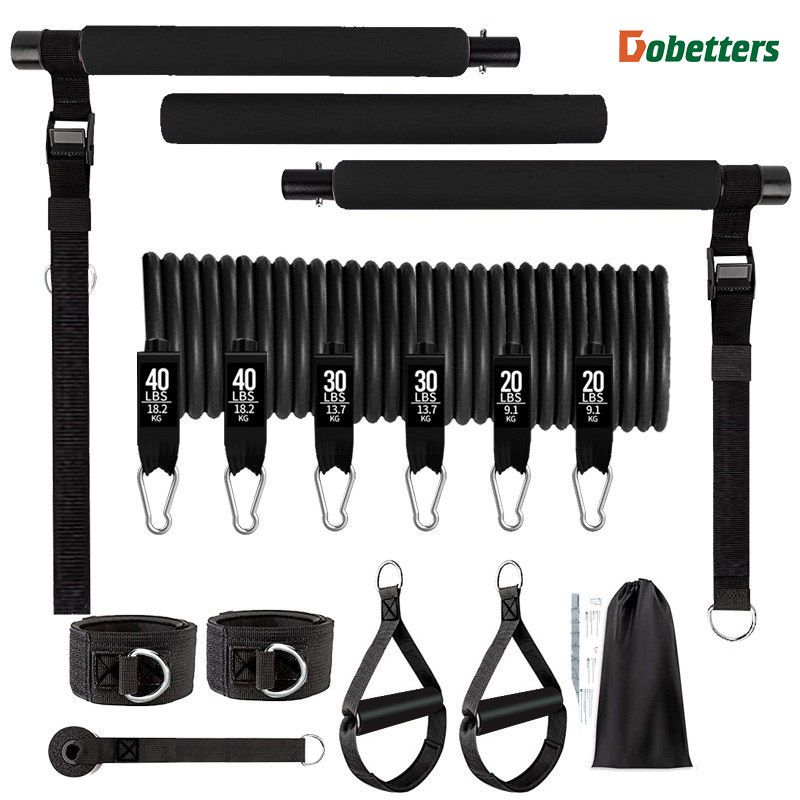 Black 180 lbs Adjustable Pilates Bar & Resistance Band Set - Multifunctional