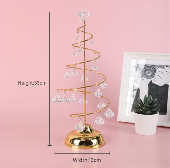 Elegant Mental Spiral Crystal Christmas Tree Lamp - Battery Operated Tabletop view 6