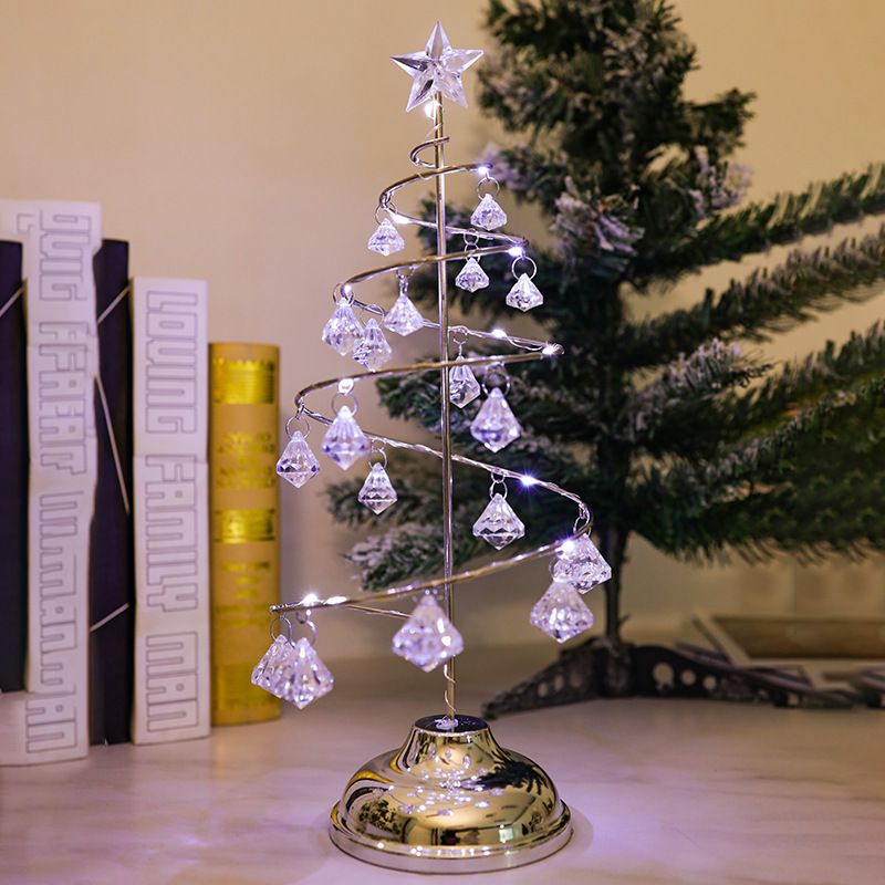 2 Pack Gold & Silver Iron Spiral Crystal Christmas Tree Lamp - Elegant Battery view 3