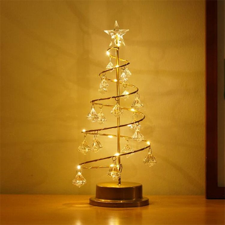 2 Pack Gold & Silver Iron Spiral Crystal Christmas Tree Lamp - Elegant Battery view 5
