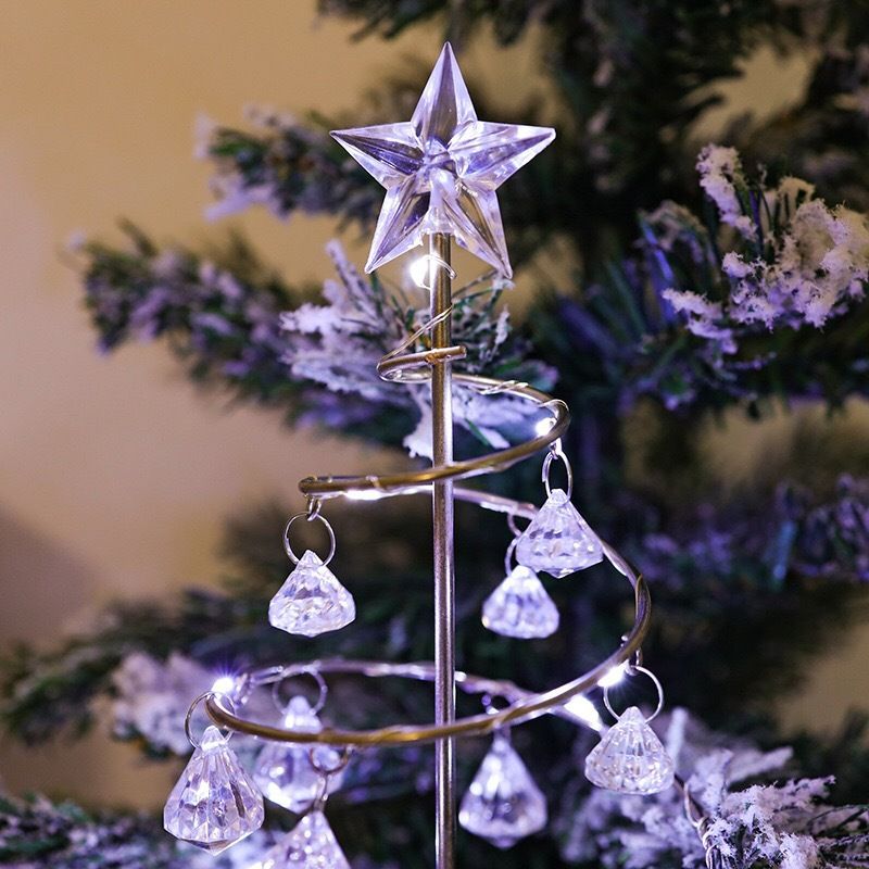 2 Pack Gold & Silver Iron Spiral Crystal Christmas Tree Lamp - Elegant Battery view 6