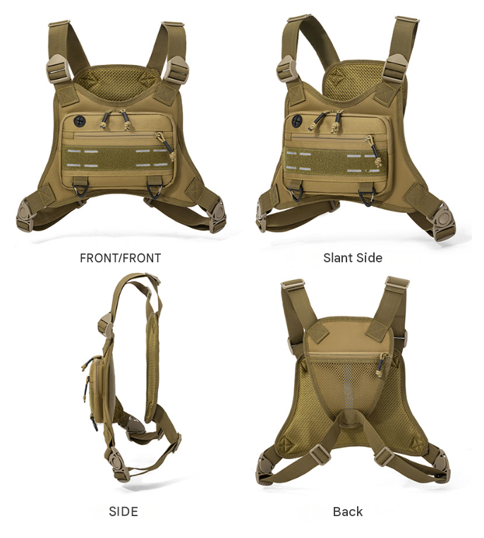 Black Camouflage Tactical Chest Rig Bag with Multi Zipper Pockets - Waterproof view 2