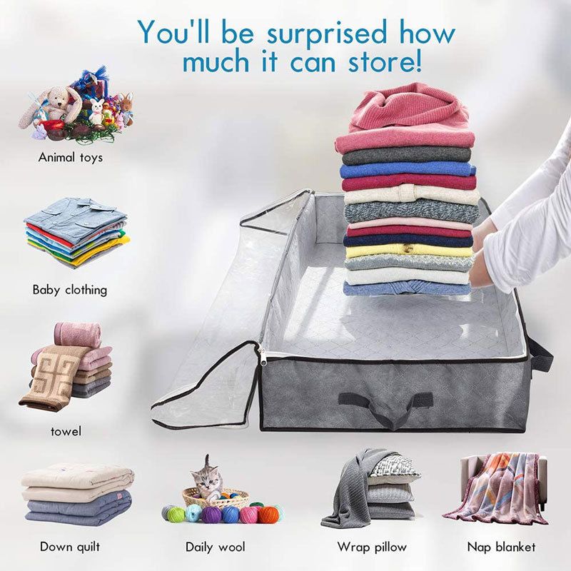 2 Pack Folding Non-Woven Underbed Storage Containers with Clear Top Zipper Lid view 2