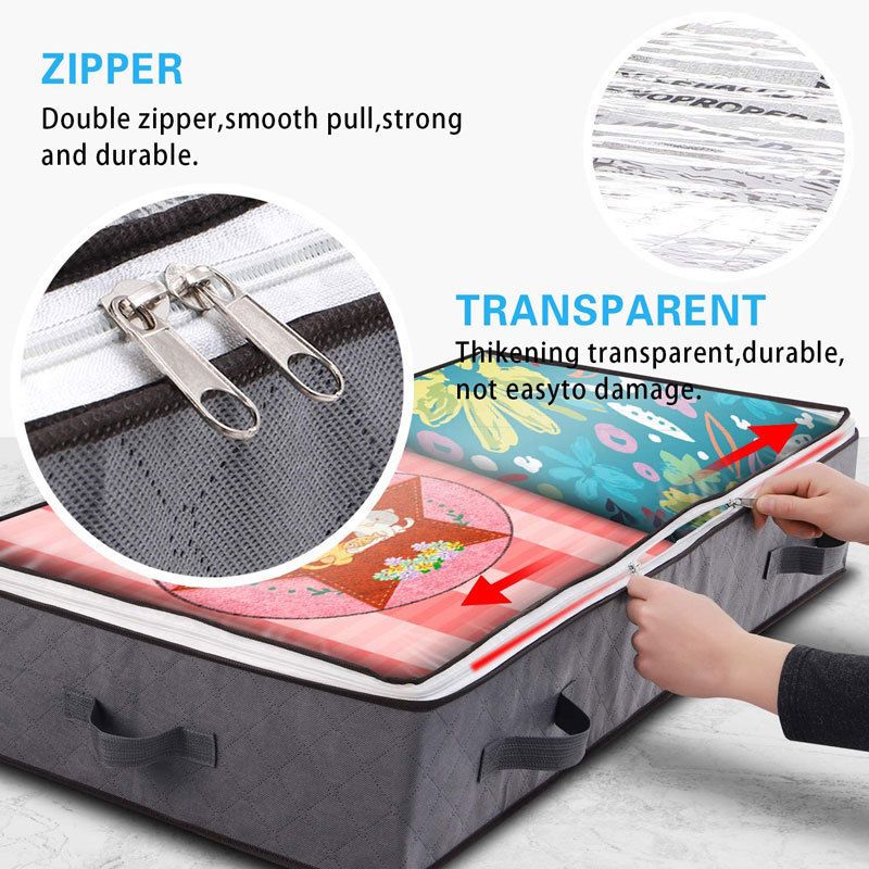2 Pack Folding Non-Woven Underbed Storage Containers with Clear Top Zipper Lid view 3