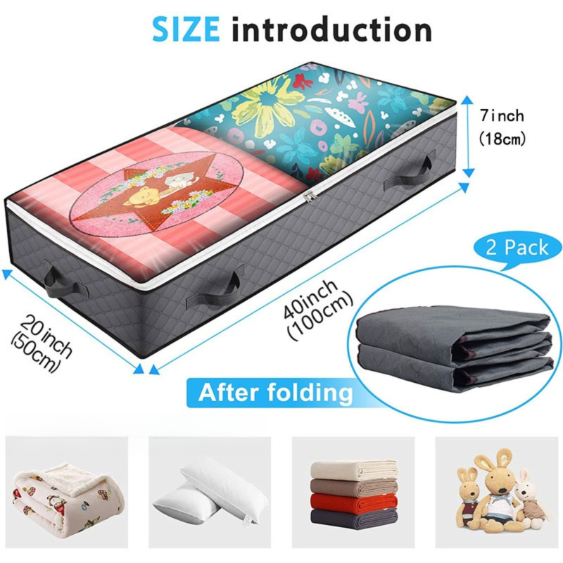 2 Pack Folding Non-Woven Underbed Storage Containers with Clear Top Zipper Lid