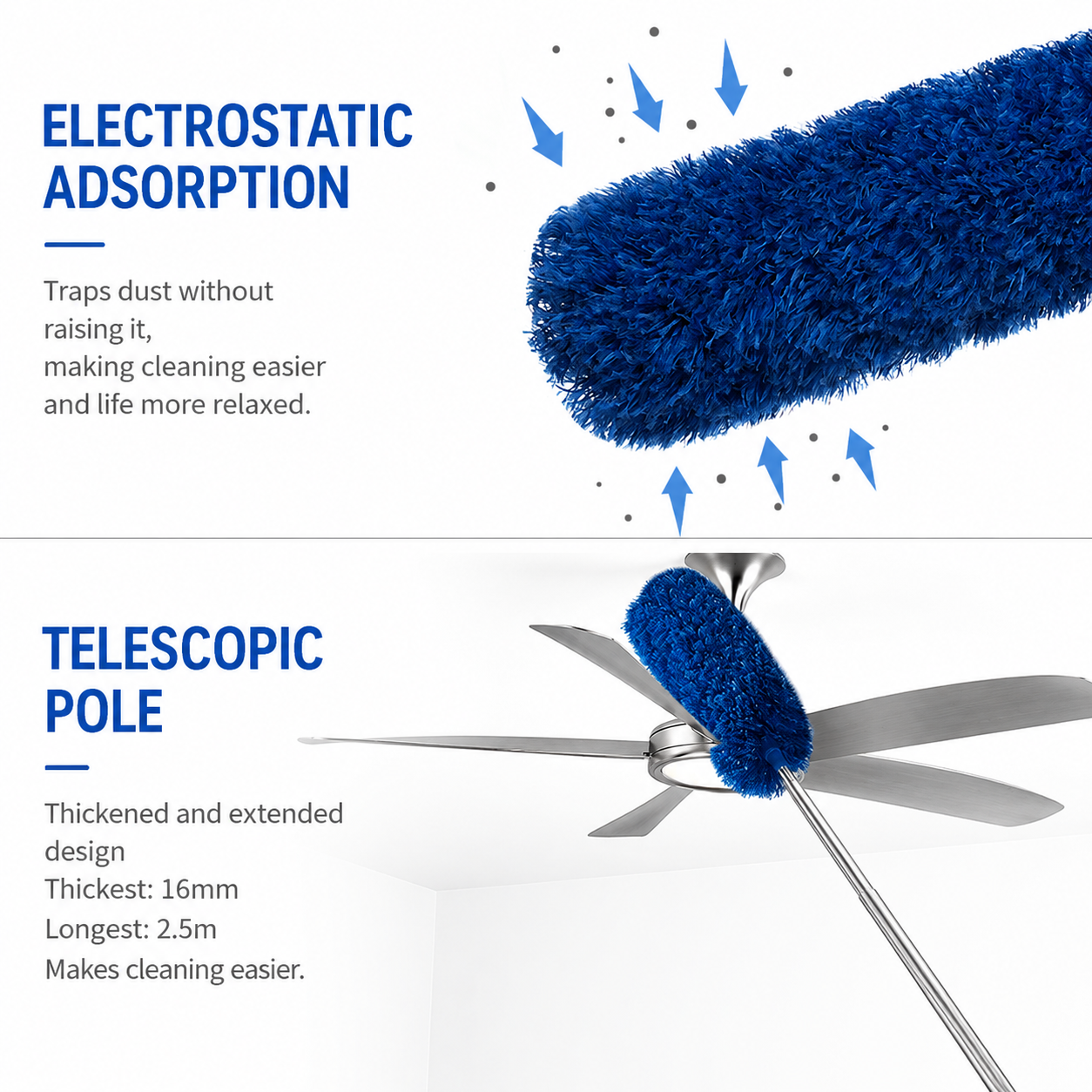 Grey and White 2.5M Extendable High Ceiling Cleaning Kit with Removable Cobweb view 3