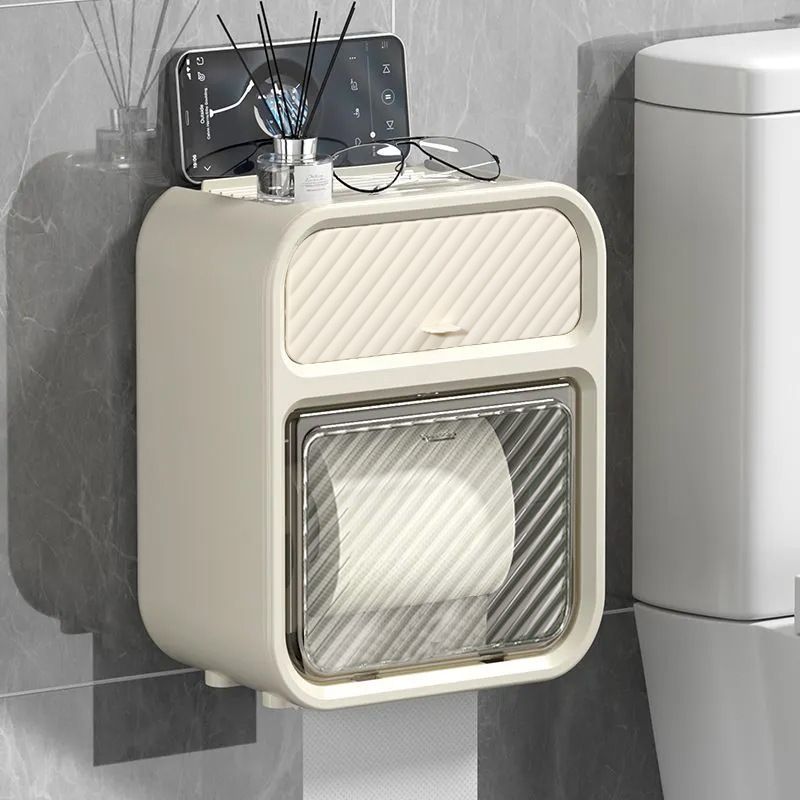 White Wall Mounted Toilet Paper Holder & Bathroom Storage Organizer