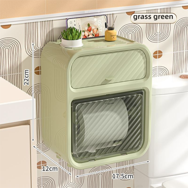Grass Green Wall Mounted Toilet Paper Holder & Bathroom Storage Organizer