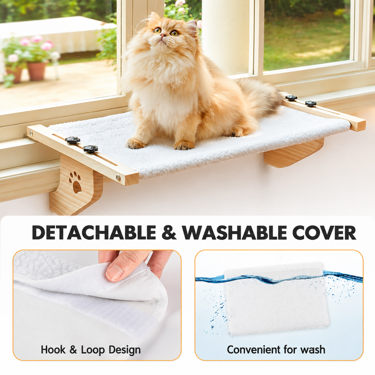24.4 x 15" Cat Window Perch Hammock with Removable Washable Fleece Cover view 4
