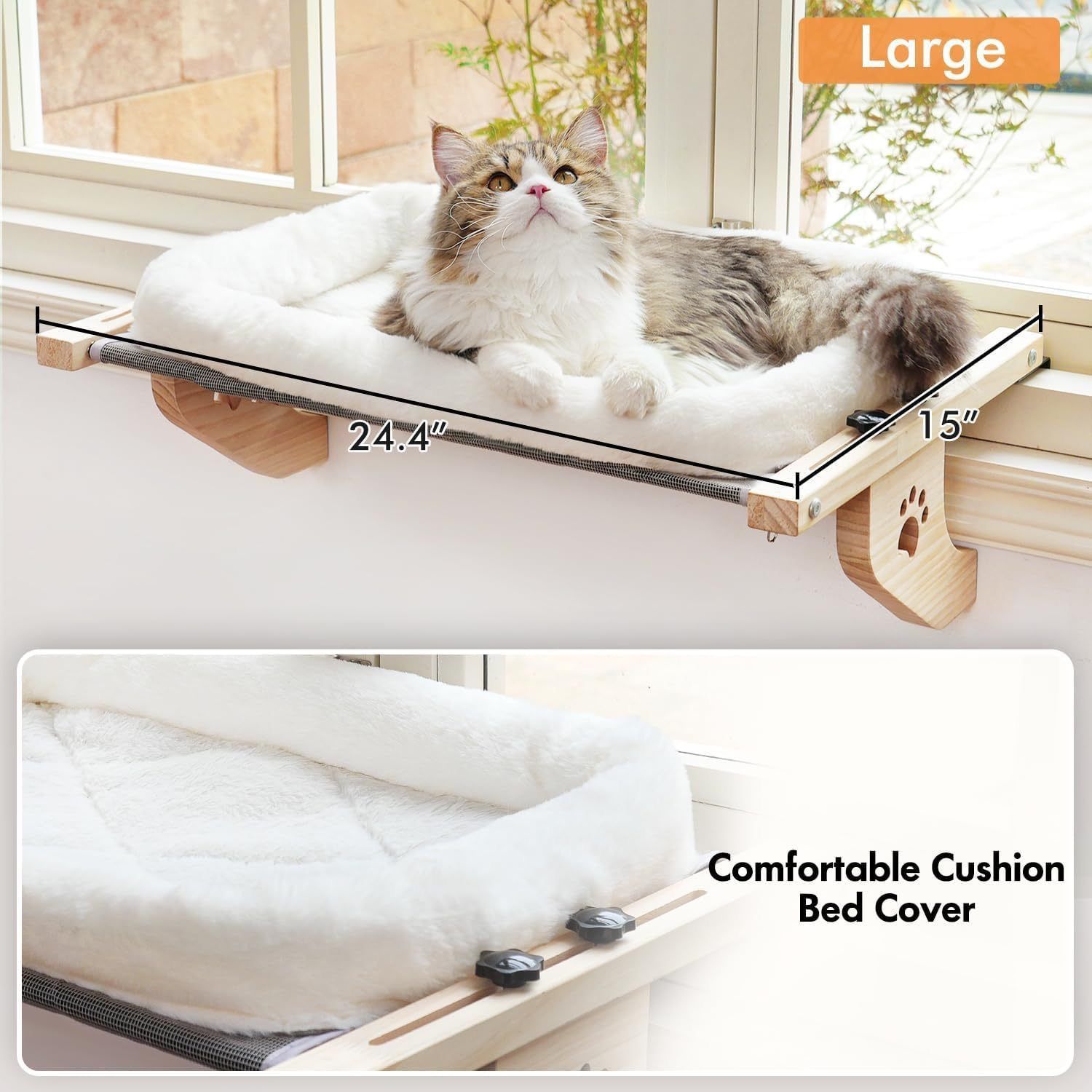 24.4 x 15" Cat Window Perch Hammock with Removable Washable Fleece Cover view 5