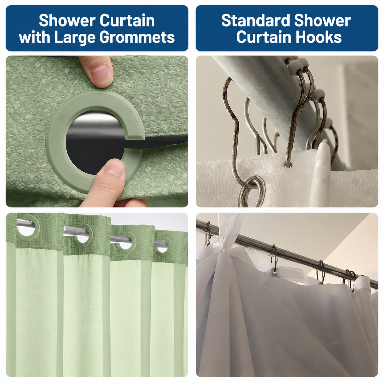 Blue Hook Free Waffle Weave Shower Curtain (71 x 81") - Double Layer Curtain view 4