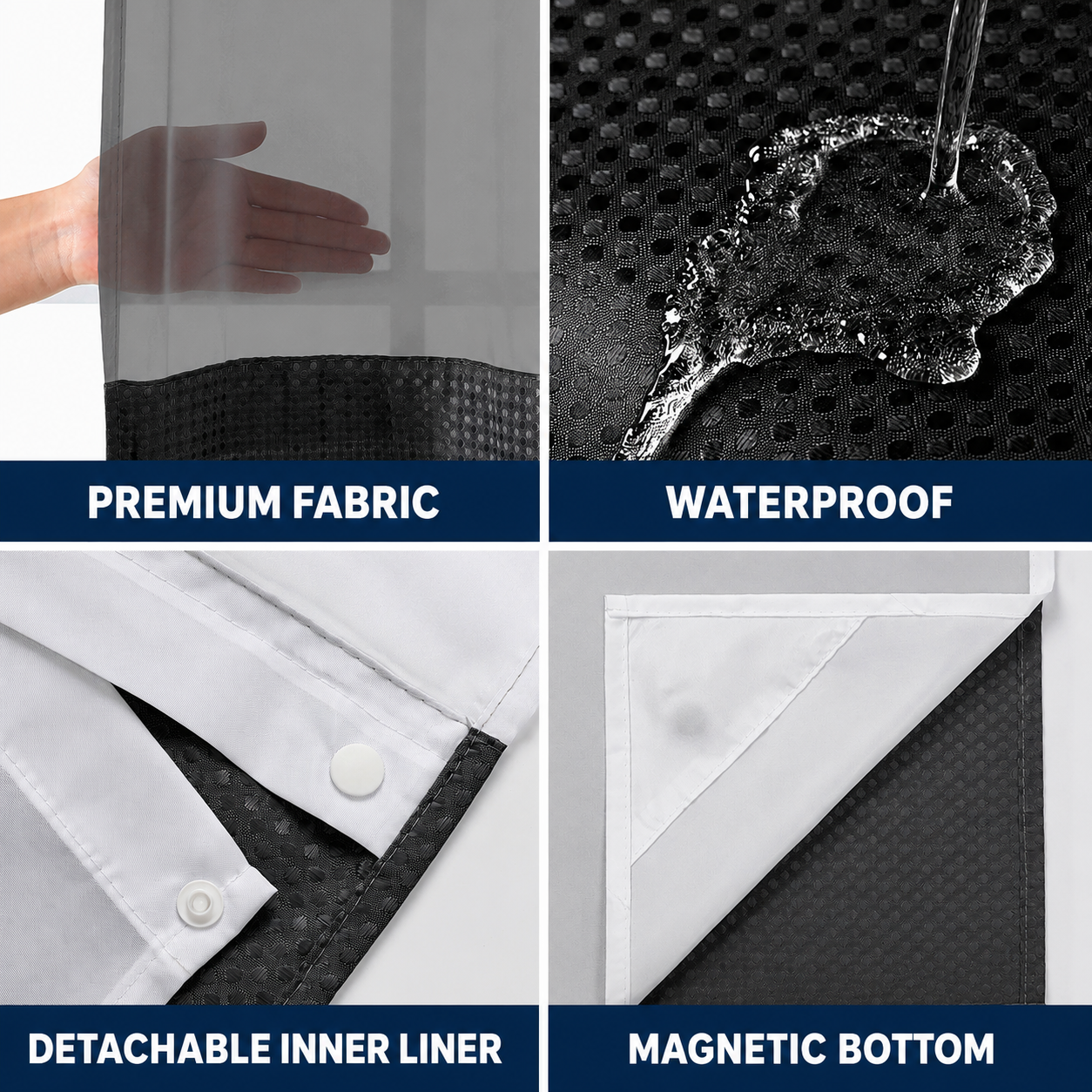 Black Hook Free Waffle Weave Shower Curtain (71 x 81") - Double Layer Curtain view 2