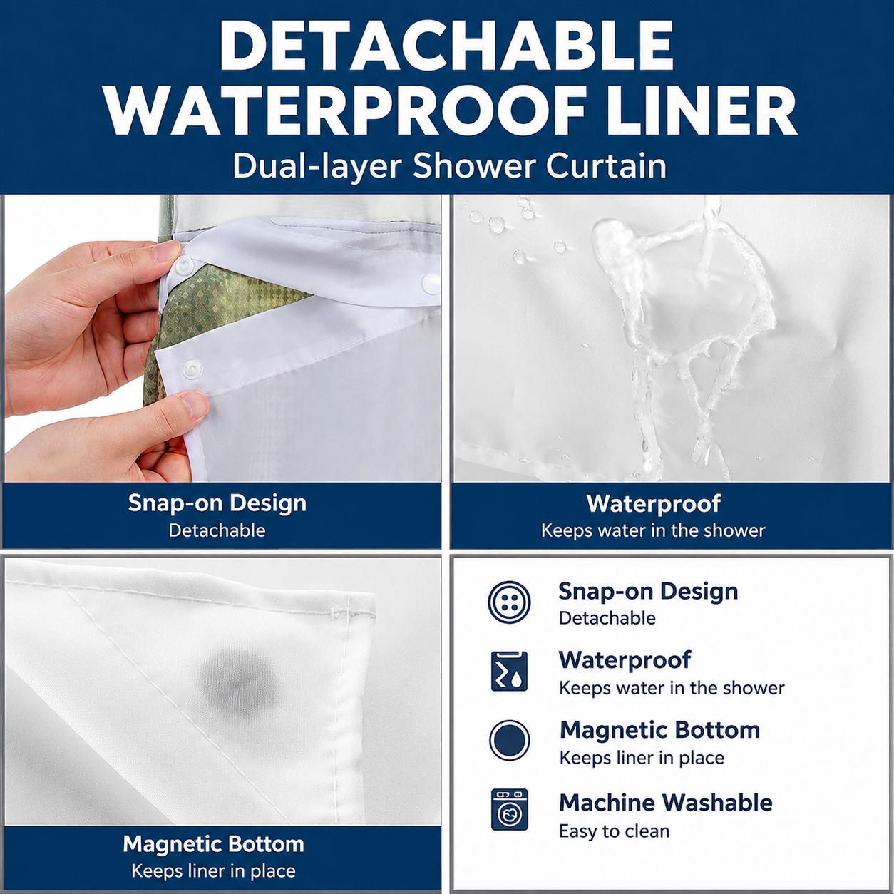 Grey Hook Free Waffle Weave Shower Curtain (71 x 81") - Double Layer Curtain view 5