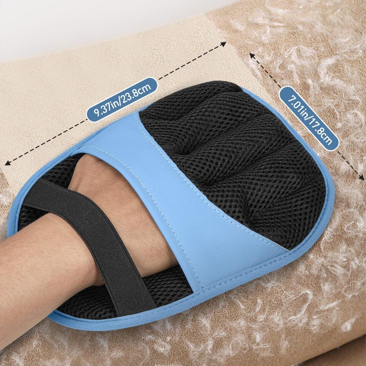 Blue Pet Hair Removal Gloves with Ergonomic 5 Finger Contour Grip (1 Pair) view 3