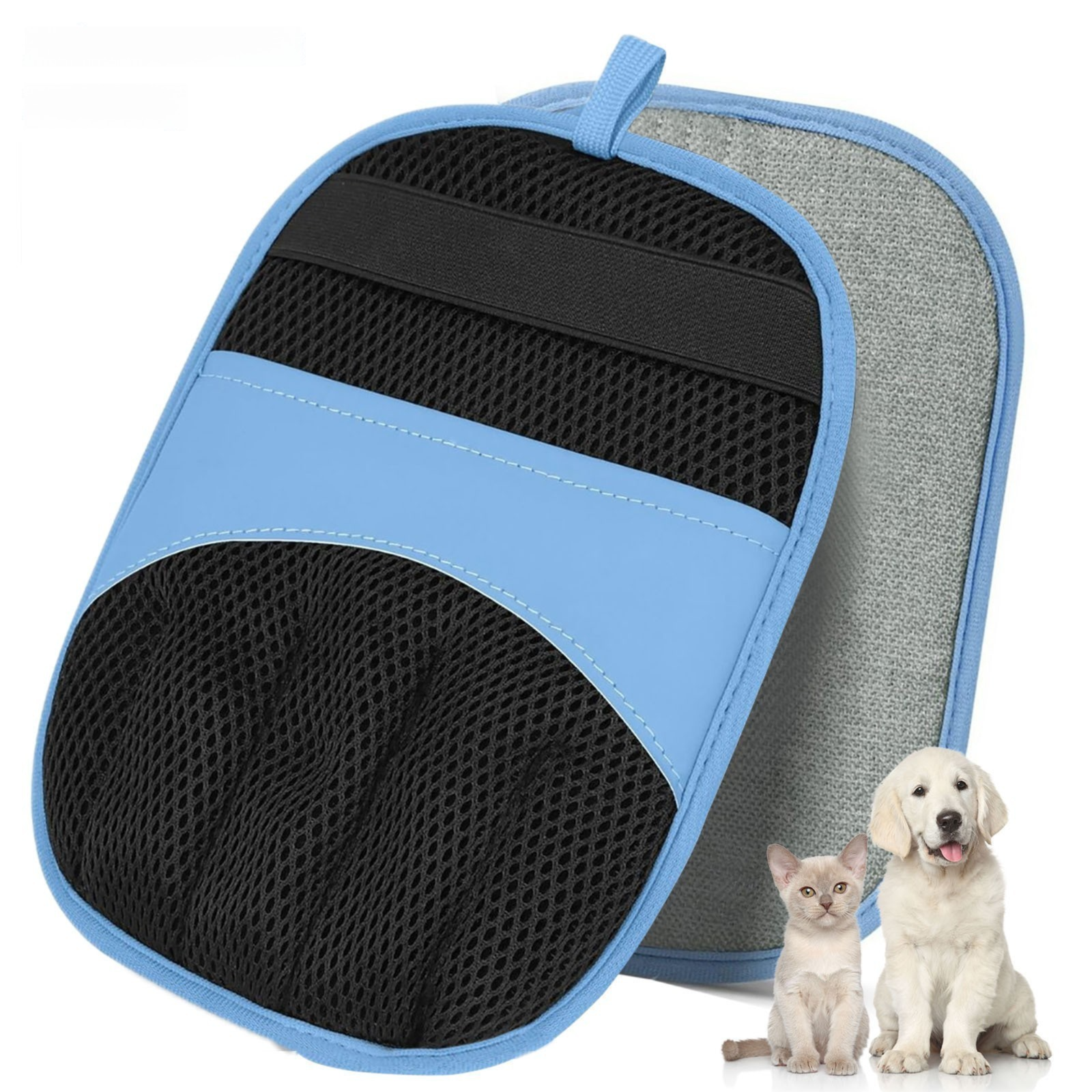 Blue Pet Hair Removal Gloves with Ergonomic 5 Finger Contour Grip (2 Pairs)