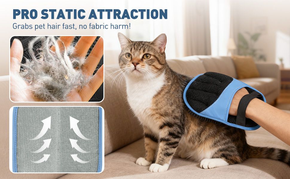 Blue Pet Hair Removal Gloves with Ergonomic 5 Finger Contour Grip (2 Pairs) view 5