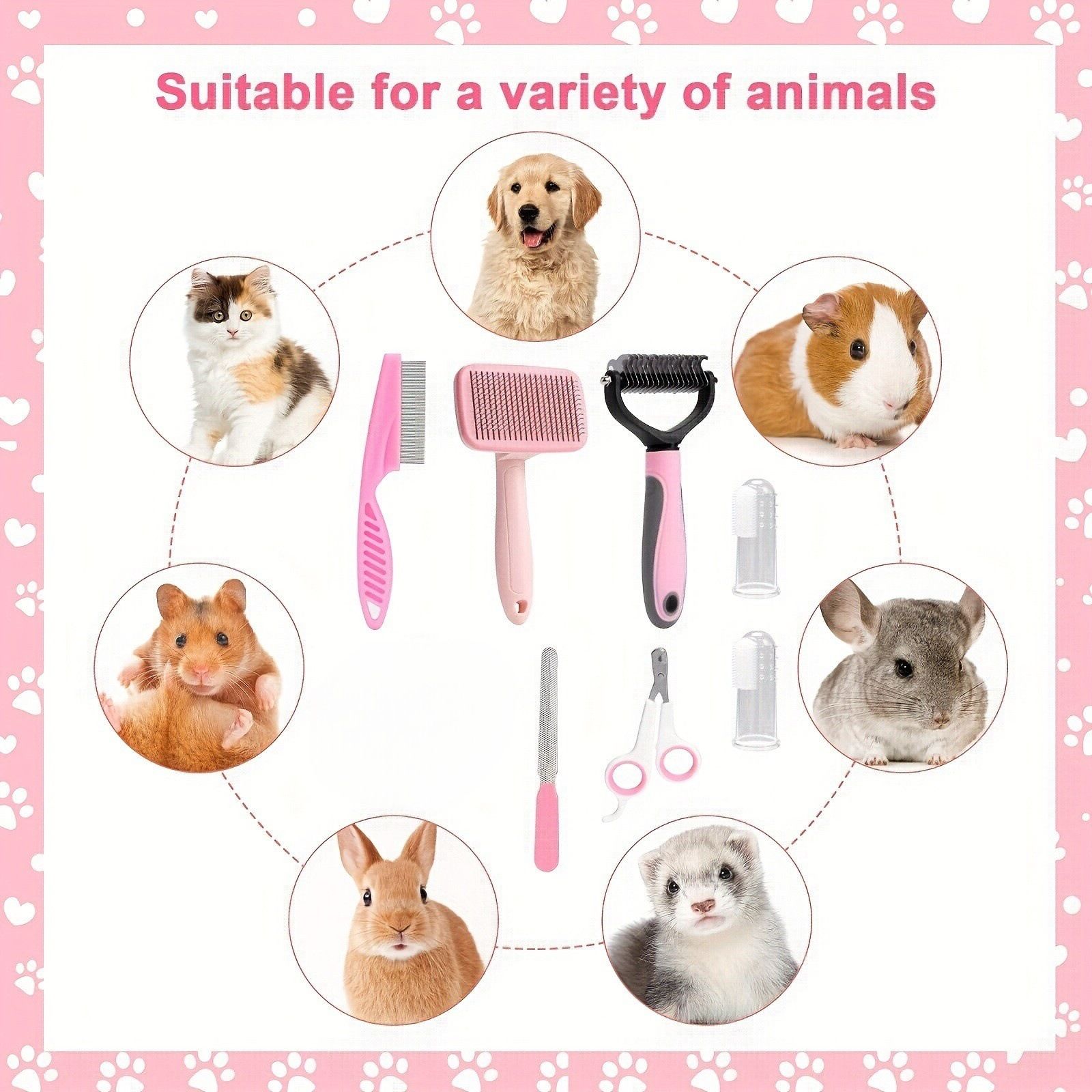 7PCS Blue Pet Grooming, Nail and Oral Care Kit - Selfcleaning Slicker Brush view 5