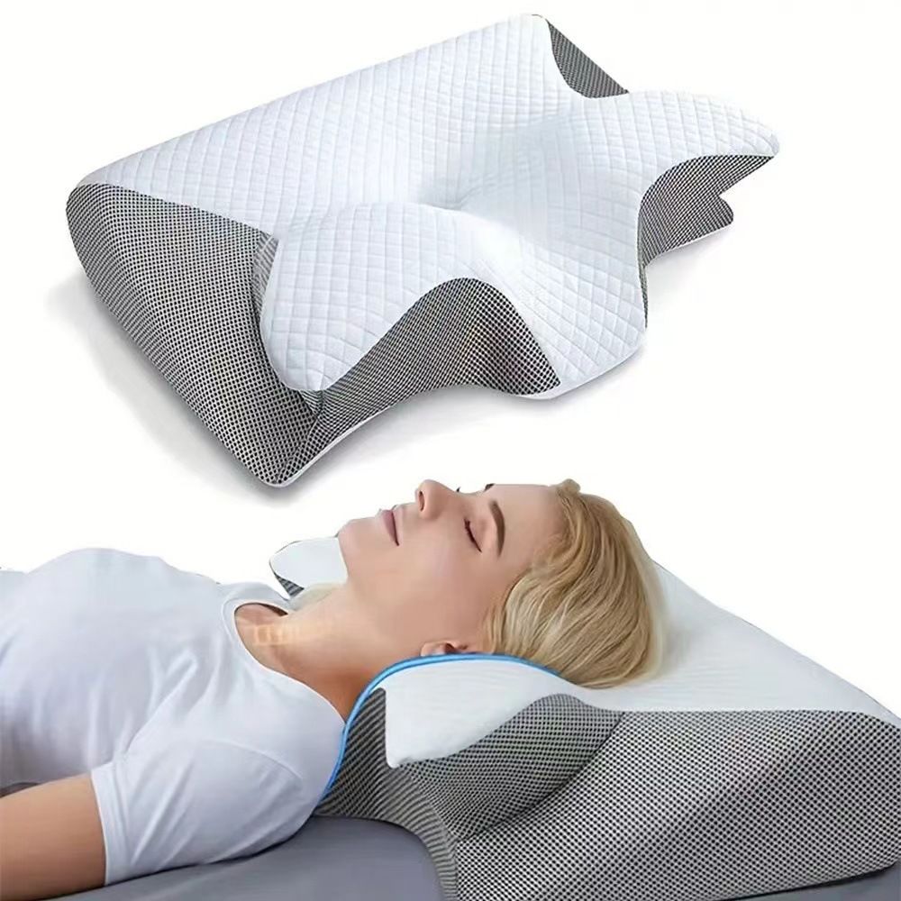 Grey Horn Shape Contour Memory Foam Cervical Pillow with Breathable Zipper