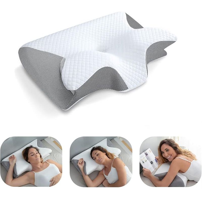 Grey Horn Shape Contour Memory Foam Cervical Pillow with Breathable Zipper view 2