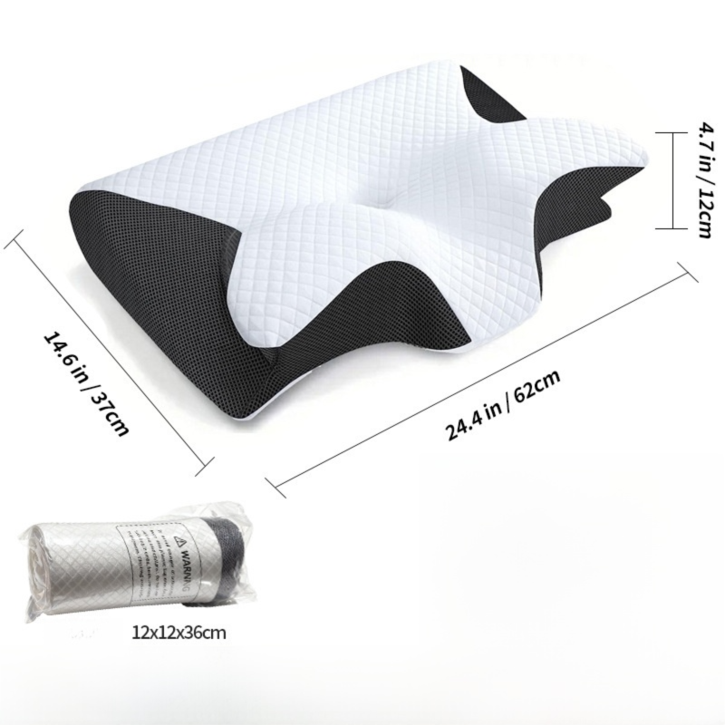 Black Horn Shape Contour Memory Foam Cervical Pillow with Breathable Zipper