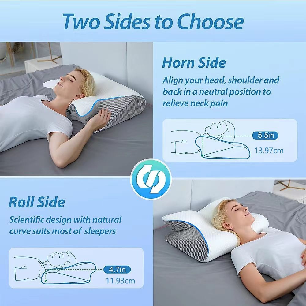 Black Horn Shape Contour Memory Foam Cervical Pillow with Breathable Zipper view 5