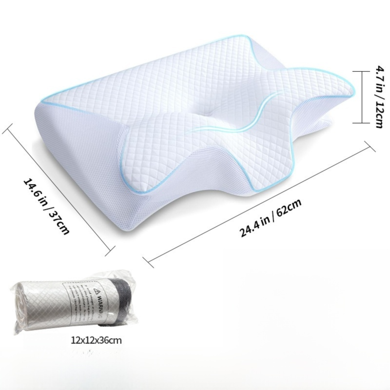 White Horn Shape Contour Memory Foam Cervical Pillow with Breathable Zipper