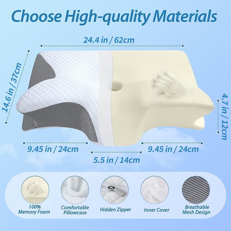 White Horn Shape Contour Memory Foam Cervical Pillow with Breathable Zipper view 3