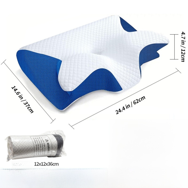 Blue Horn Shape Contour Memory Foam Cervical Pillow with Breathable Zipper