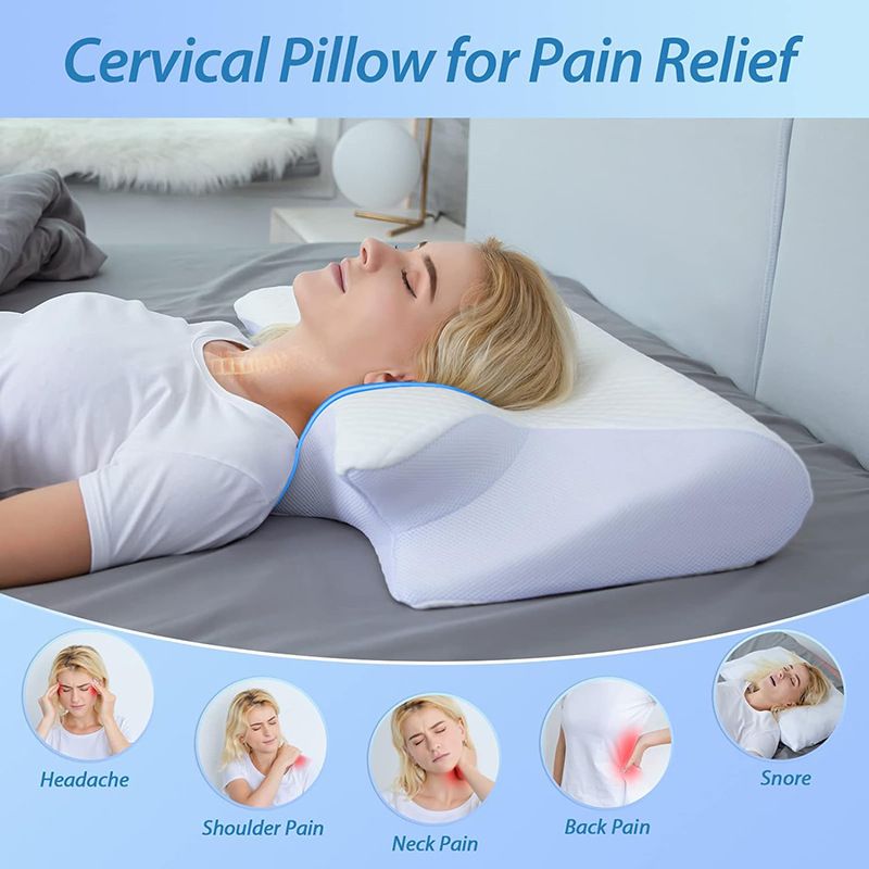 Blue Horn Shape Contour Memory Foam Cervical Pillow with Breathable Zipper view 4