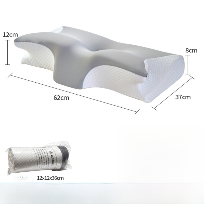 Silk Grey Horn Shape Contour Memory Foam Cervical Pillow with Breathable