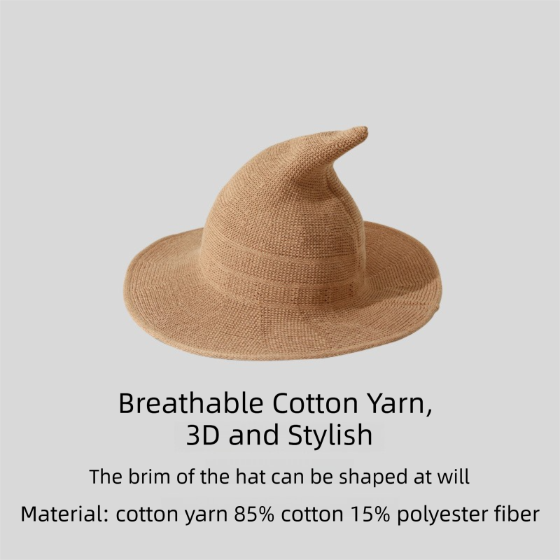Khaki Women's Breathable Cotton Yarn Halloween Witch Hat - Foldable Moldable