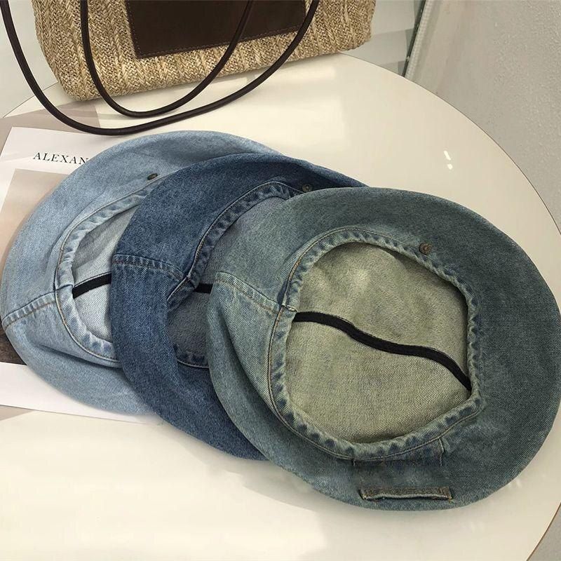 Women's Vintage Washed Mid Blue Denim Beret - 22" Large Head Circumference view 5