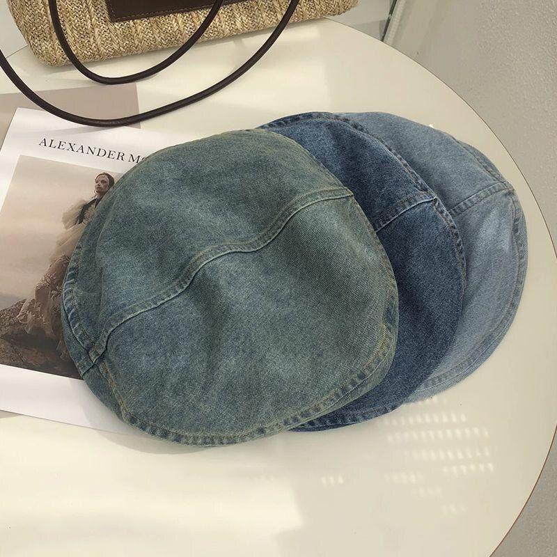 Women's Vintage Washed Light Blue Denim Beret - 22" Large Head Circumference view 4