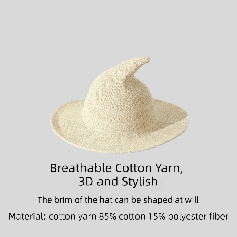 2PCS Beige Women's Breathable Cotton Yarn Halloween Witch Hat - Foldable
