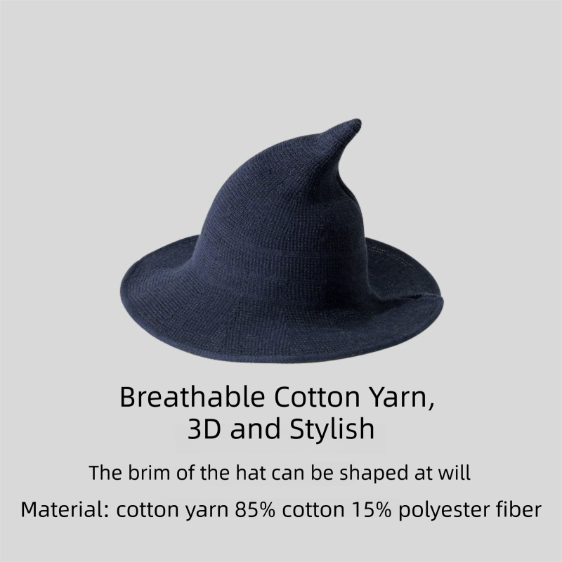 2PCS Dark Blue Women's Breathable Cotton Yarn Halloween Witch Hat - Foldable
